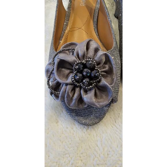 J.‎ Renee Leonelle Gray Glitter Flower Slingback Kitten Heels Women Size 10WW - Picture 3 of 7
